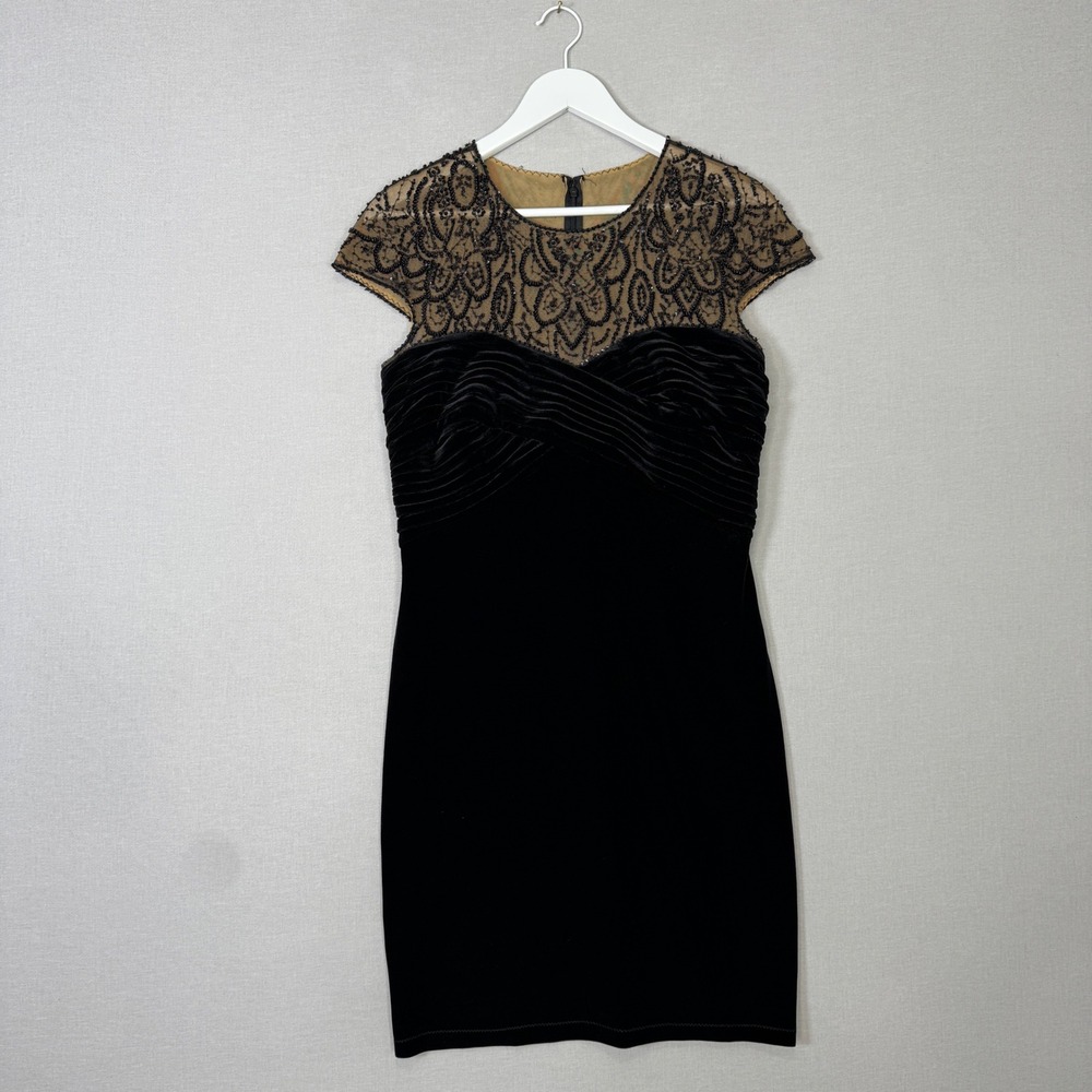Vintage Tadashi Collection Beaded Velvet Dress Womens XL Black Cocktail Formal